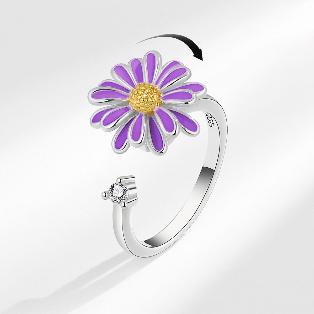 2025 Sunflower Rings For Women Gold Crystal Anxiety Relife Spinning Anti Stress Rotating Ring Trendy Jewelry Gifts