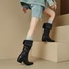 Women's low-heeled boots autumn and winter new European and American thick-heeled large-size Roman medium boots