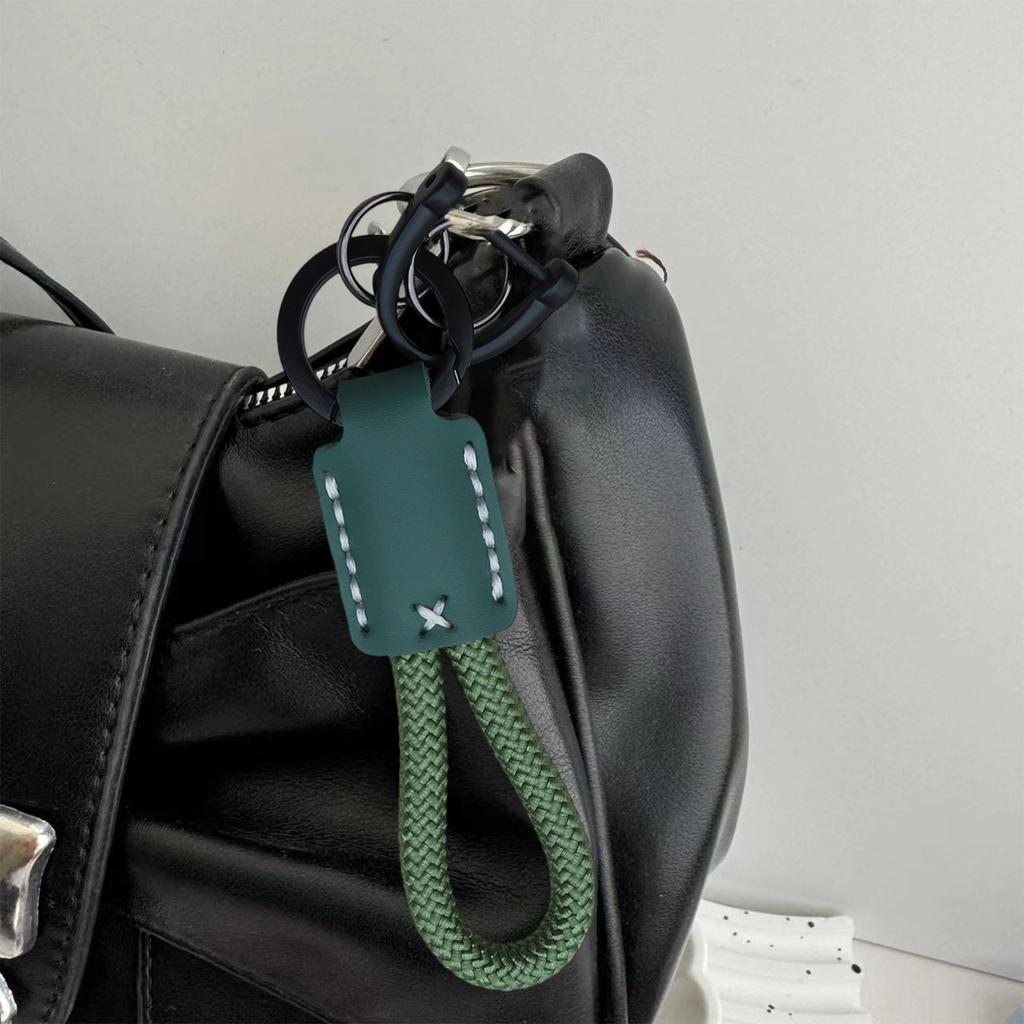 Braided Leather Key Holder Stylish Cowhides and Nylon Rope Keychain Hand Rope School Bag Pendant for Everyday Use