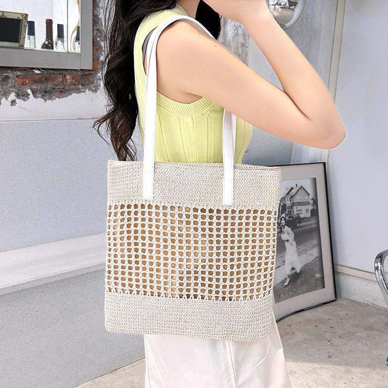 Summer Hollow Woven Handbag Temperament Sweet Women Shoulder Satchel Casual Large Capacity Shopping Bag