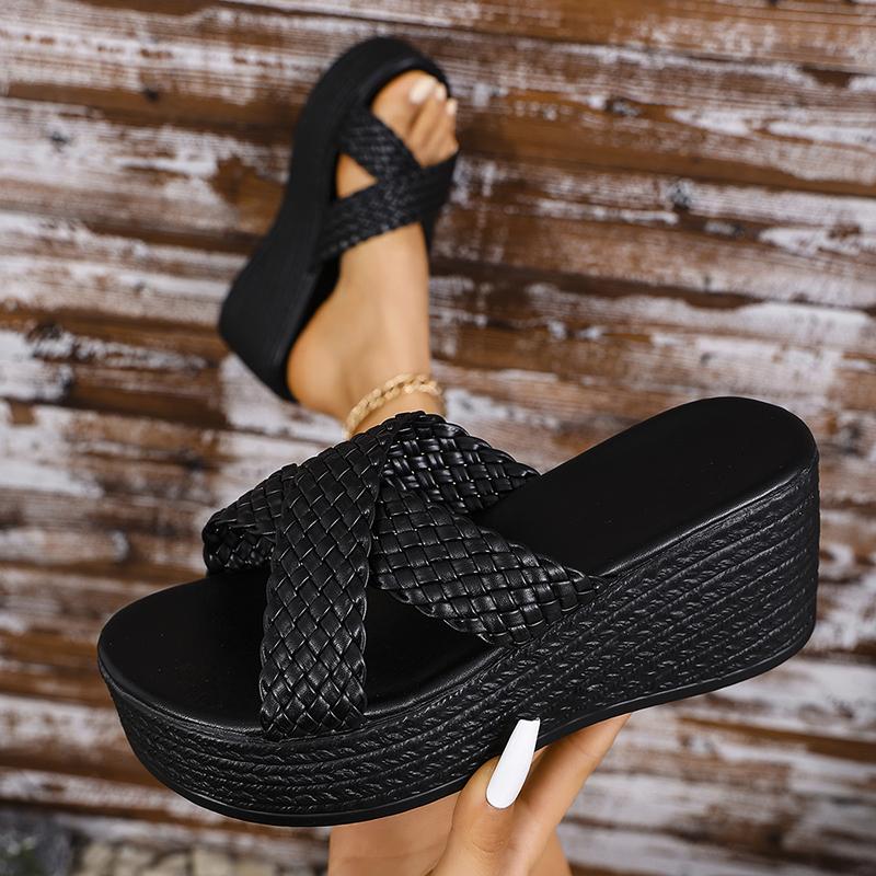 Fashion Braided Cross Strap Platform Sandals for Women 2025 Summer Thick Bottom Beach Slippers Woman Plus Size Fashion Wedges Sandalias