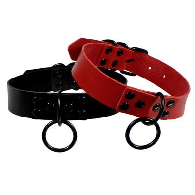 Gotický kožený choker náhrdelník s O-kroužkem a cvočky - Černý klíční řetízek