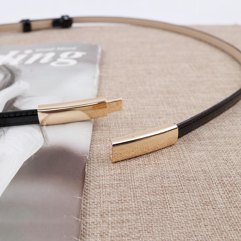 Simple and Versatile Women's Slim Belt Fashionable Commuter Belt with Gold Buckle and Textured Leather Design belt women