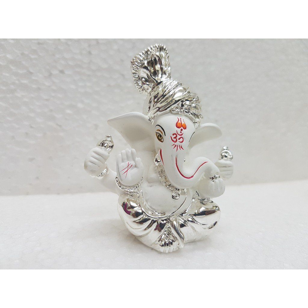 Ceramic Pagdi Ganesh Idol For Car Dashboard Small Ganesha Murti Ganpati Idol For Home Decor Puja Lord Ganesh Statue Gift