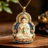 Collier Pendentif Guanyin en Alliage de Zinc Fait Main avec Base Lotus Design Relief Floral Souvenir de Voyage pour Femmes Hommes