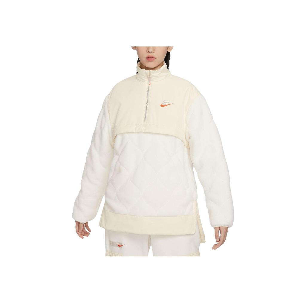 Nike Color Block Half Zip Stand Collar Casual Cotton Jacket Women Jackets Coconut-Milk FB8688-113