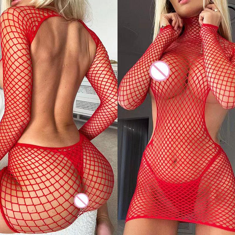 Hot Sexy Heart Fishnet Dress Woman Sexy Lingerie Fancy Bodysuit Lace Underwear Erotic Bodystockings Porn Outfits Night Queen Set