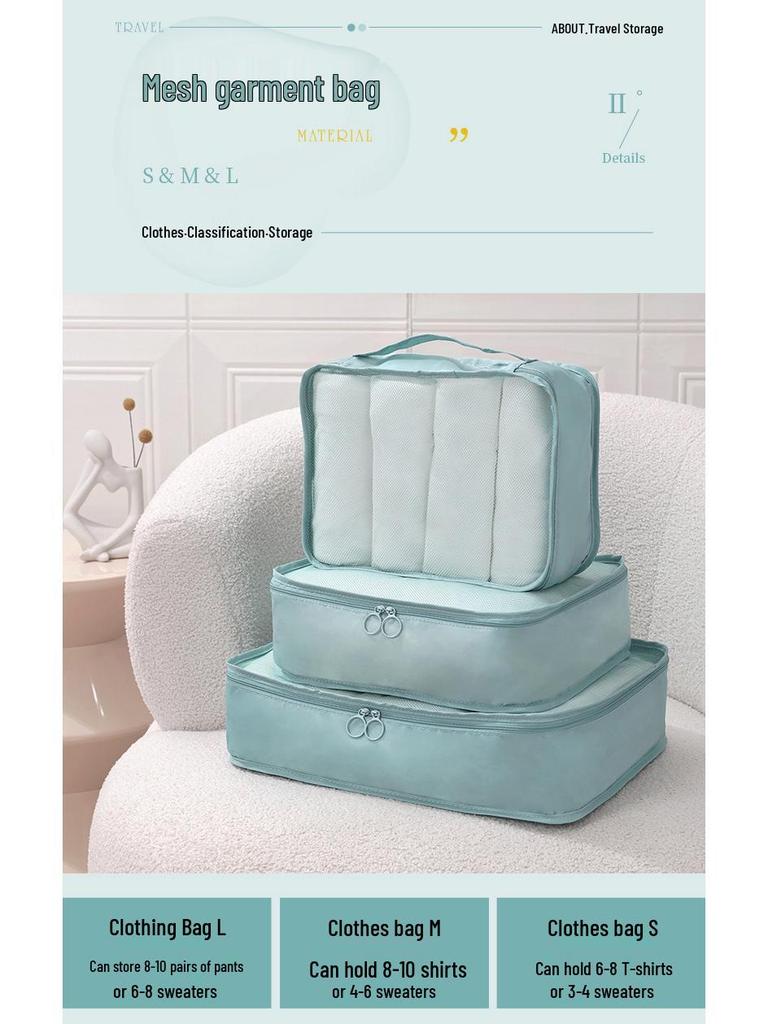 Twill 8-piece Multi-purpose Travel Storage Bag Set for Clothes & Toiletries