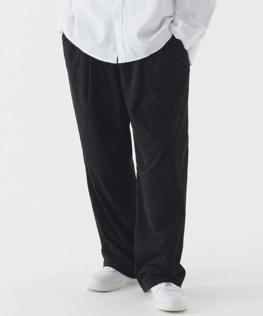 PIANER Corduroy One-Tuck Stitch Wide Pants (Black)