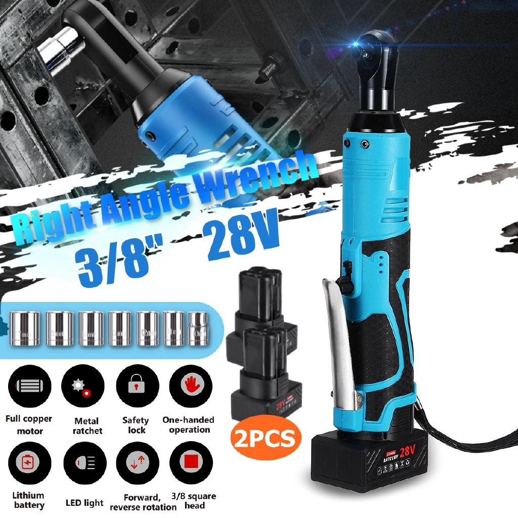 60N.m 28V 3/8" Inch Electric Right Angle Wrench 60N.m With 1/2 Batteries Portable Cordless Rechargeable Ratchet Wrench