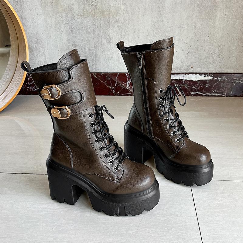 Super high heel thick-soled medium tube Martin boots 2025 new autumn and winter small man orgasm thick heel Martin boots