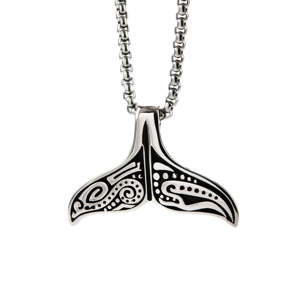 Hipster Viking Versatile Necklace, Classic Men's Whale Tail Titanium Steel Necklace, Stainless Steel Pendant