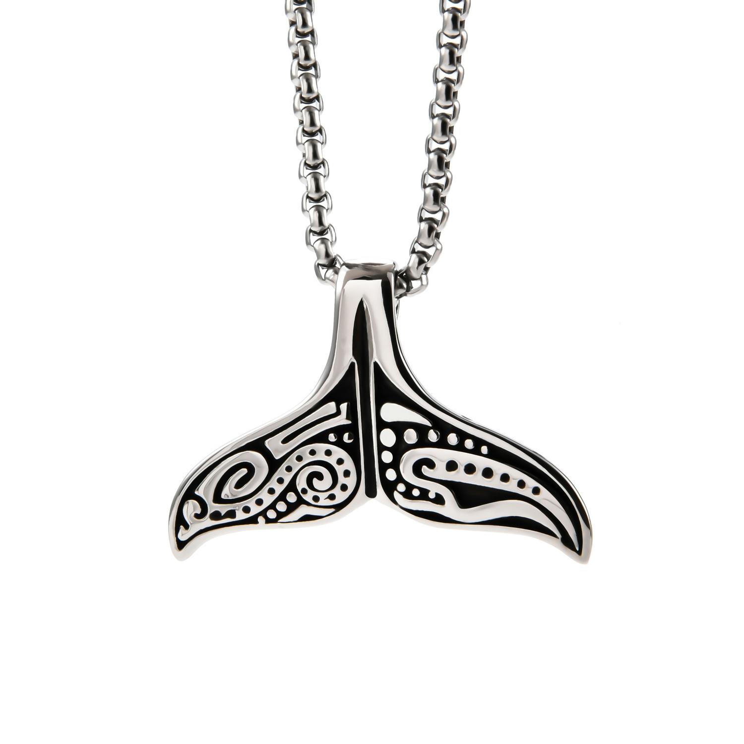 Hipster Viking Versatile Necklace, Classic Men s Whale Tail Titanium Steel Necklace, Stainless Steel Pendant
