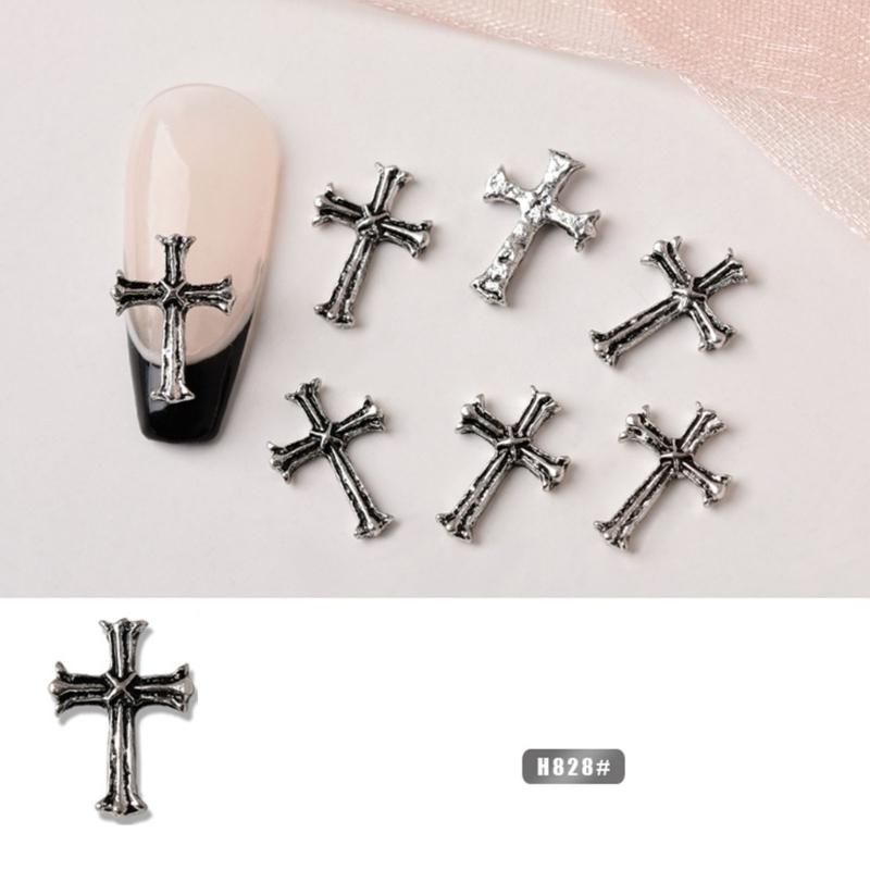 10Pcs-Cross Series 3D Nail Art Charms,Metal Punk-Chrome Hearts Nail Art Jewels Decals for Fingernail Toenail Decorations