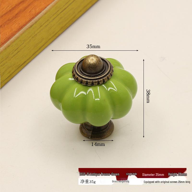 Hand-Painted Pastoral Blue and White Ceramic Pumpkin Drawer Pull