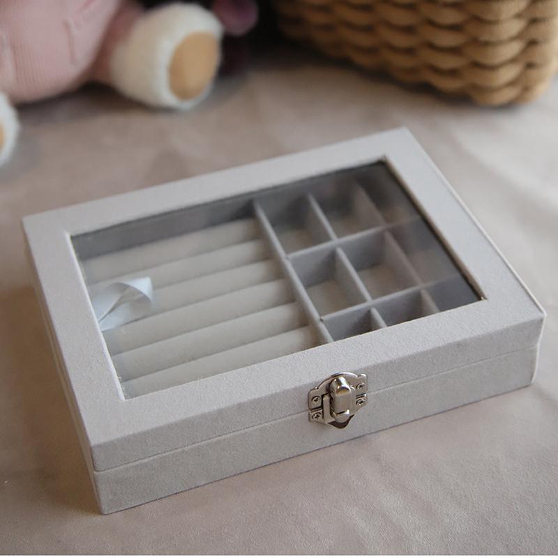 Velvet Divided Jewelry Storage Box with Clear Lid