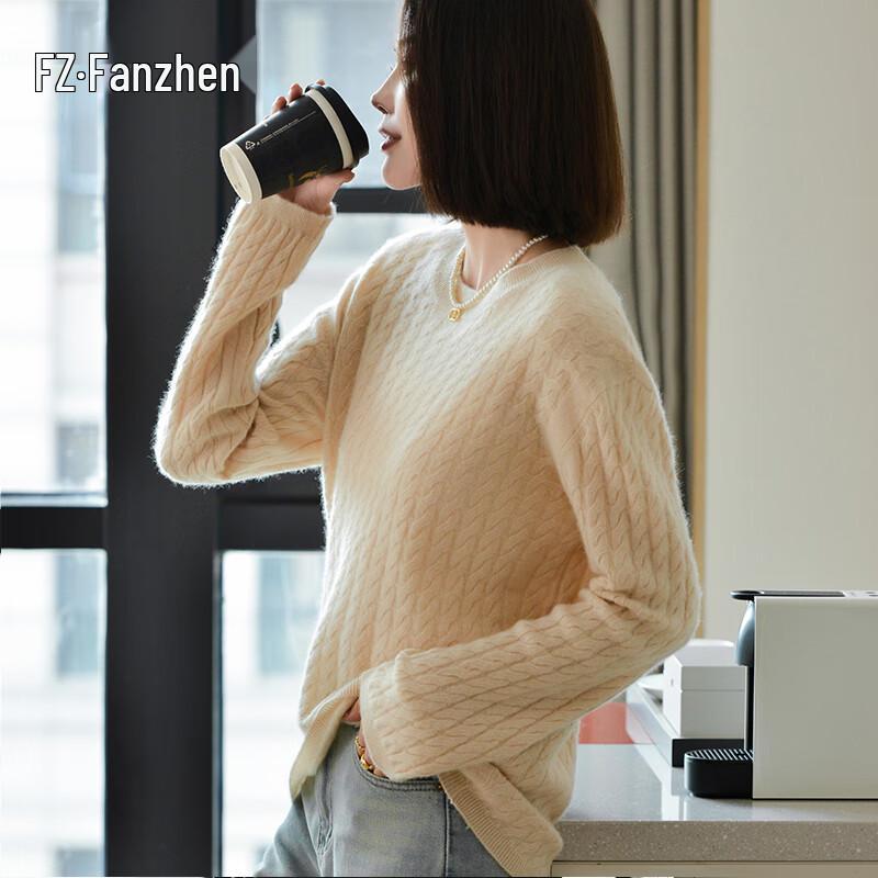 Fanzhen Women's 100% Wool Thickened Pullover Sweater
