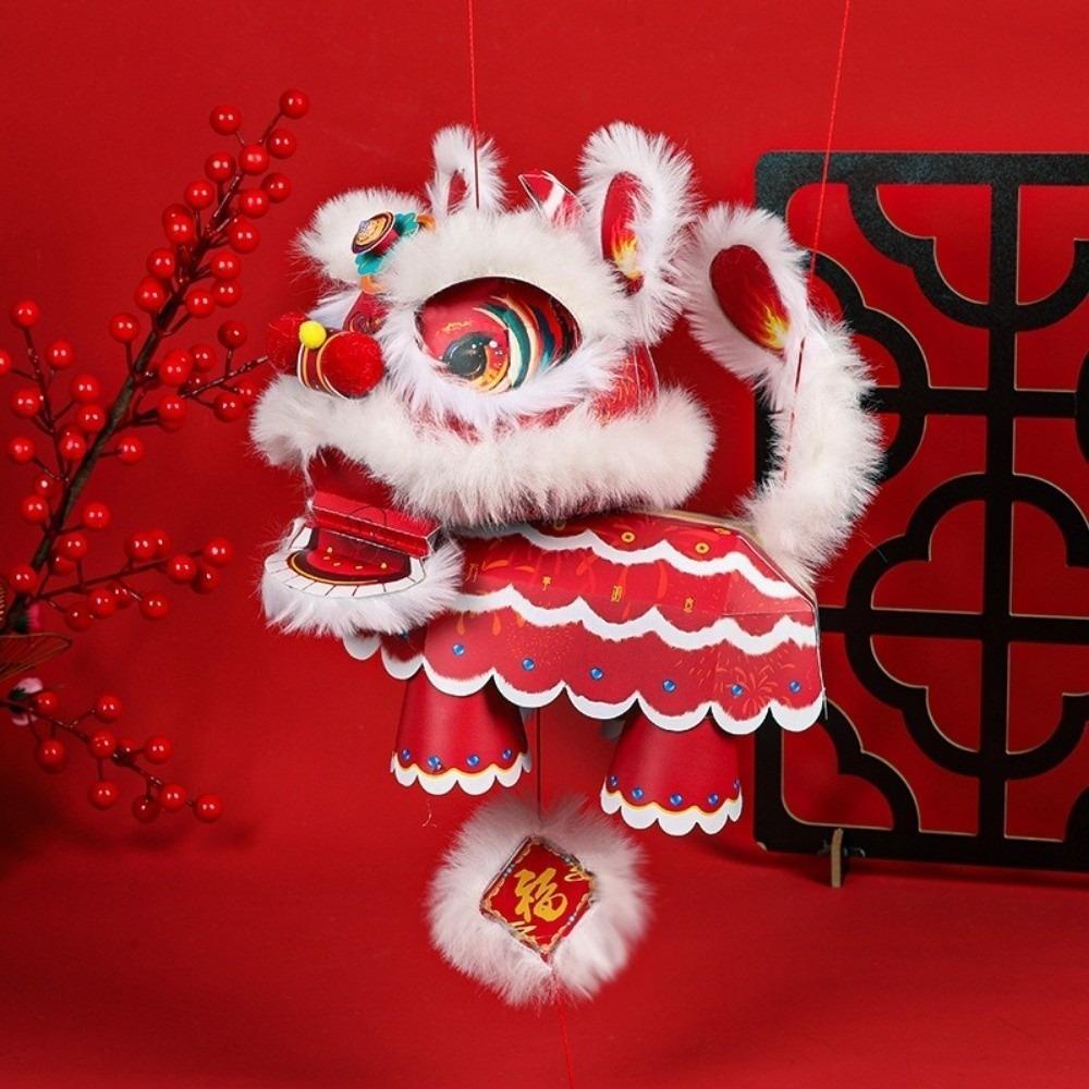 Gift DIY Material Package Lion Dance Lantern Paper Festival Lanterns Handheld Style DIY Handmade Lantern New Year 4inch красный