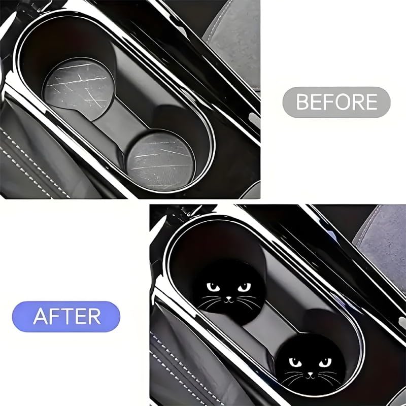 Cat design coasters for car cup set of 7cm soft rubber non-slip holders, 2, diameter, material, black.
