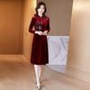 Elegant Hand-Painted Retro Cheongsam Dress: Fashionable, Comfortable, Breathable, Slim-Fit with Stand-Up Collar for Mothers.