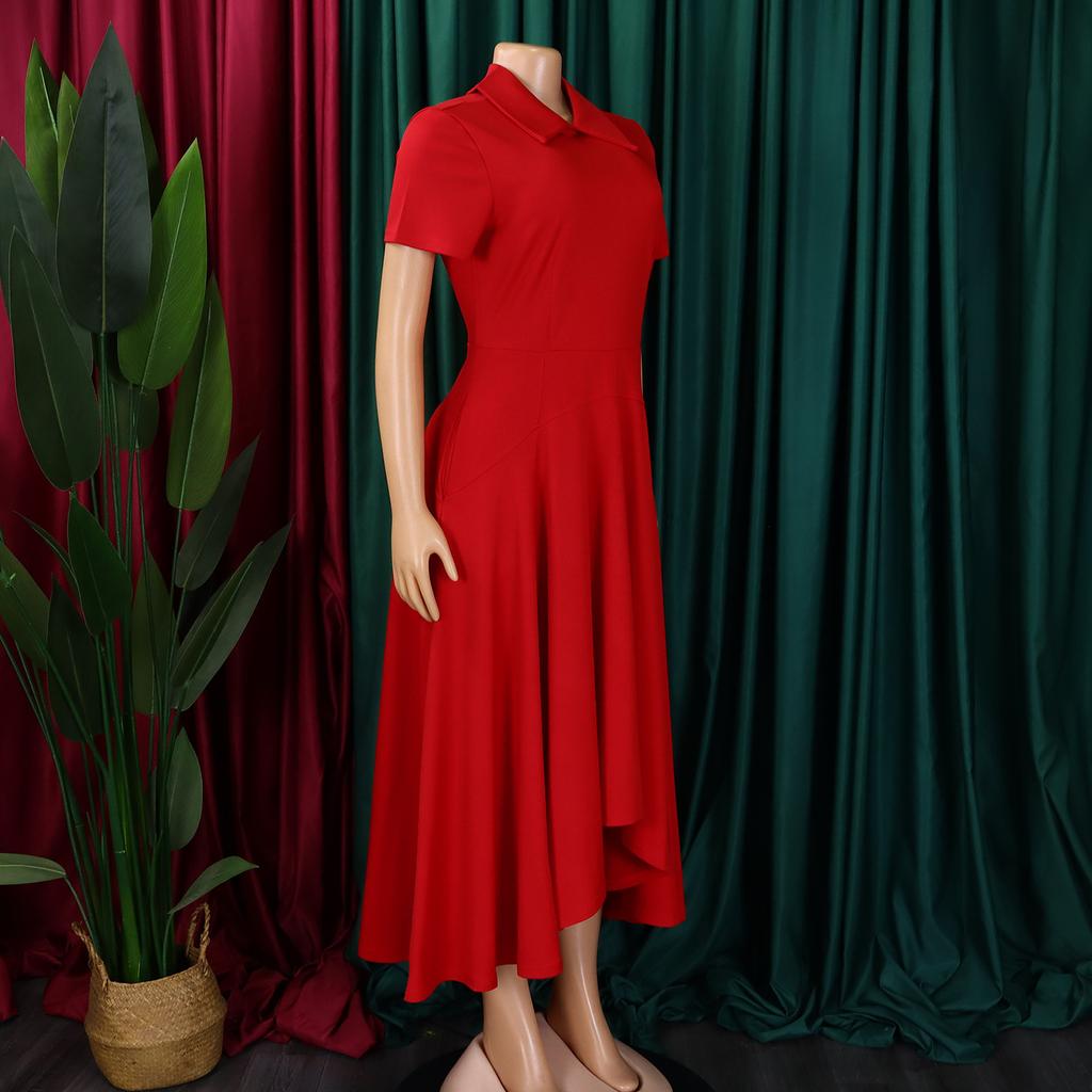 YYFS Women's Fashion Summer Spring Solid Color Print Short Sleeve POLO Neck High Waist Casual Dresses