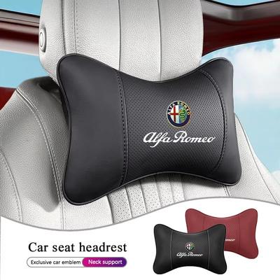Car Neck Pillow Auto Emblem Headrest For Giulietta Mito 159 Giulia Stelvio 156 147 Tonale Brera Disco Volante Spider