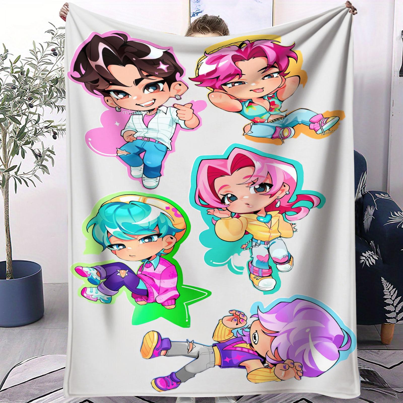 

K Pop Saja Boys Cute Chibi Blanket Soft Warm Flannel Throw Anime Fan Gift for Travel Camping Sofa Bed Cover Living Room Decor 75cmx90cm