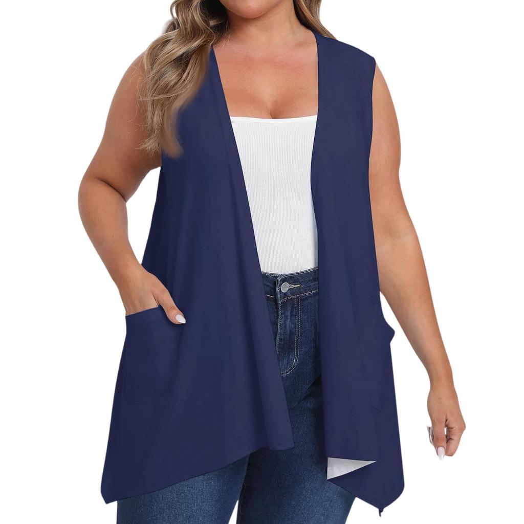 Damen Oversized Locker Lässig Farbe Ärmellose Weste Mit Tasche Strickjacke Jacke Strickjacke Jacke