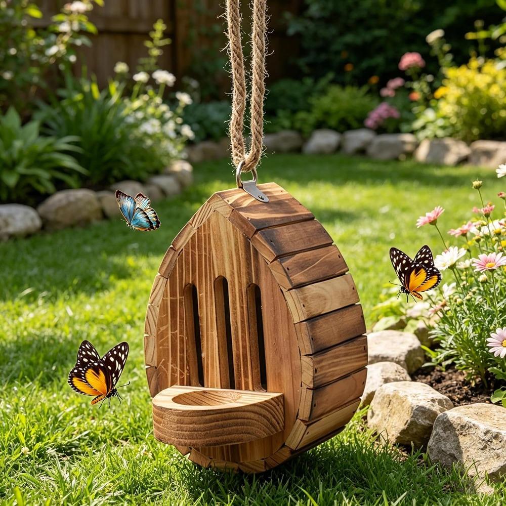 Butterfly House Butterfly Habitat Garden - Wooden Butterfies Houses with Feeder Hanging Garden Decoration Natural Butterfly Habitat Nesting Box