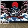 Japanese Style Tapestry Wall Hanging Great Wave Banner Background Tokyo Red Sun Cherry Blossoms Scenery Mural Wall Art