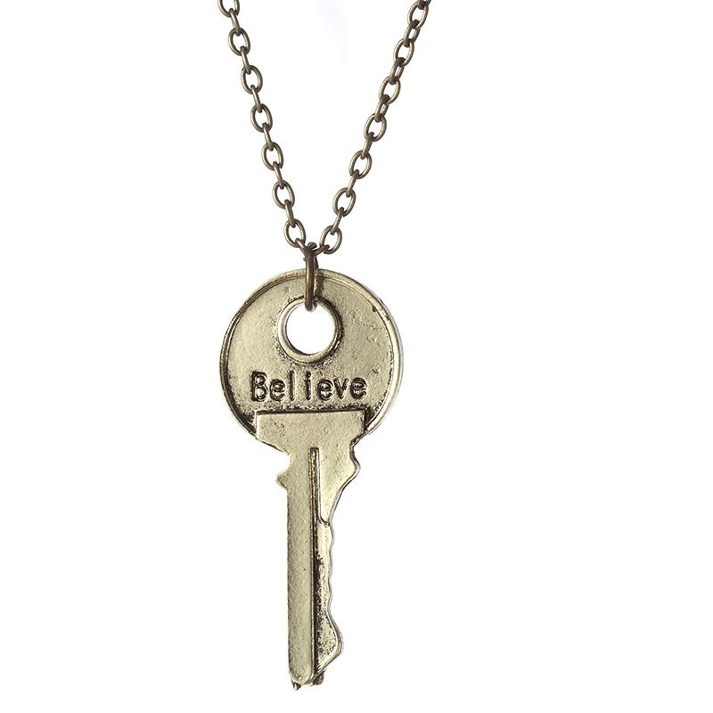 

Fashion Vintage Charm Believe Key Necklace Double Letter Believe Design Inspirational Pendants Jewelry For Men And Women Gifts 50cm