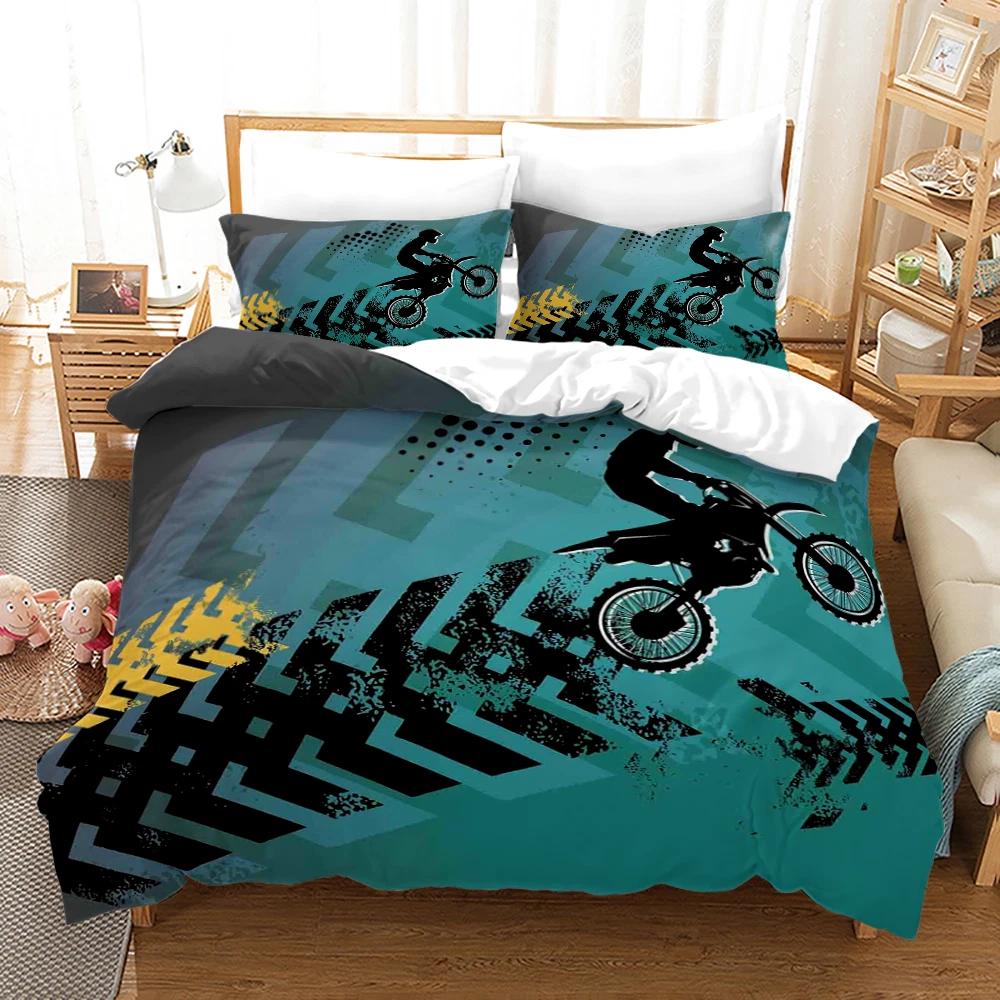 

Motocross Silhouette Bedding Set – Teal Geometric Dirt Bike Duvet Cover Set, Perfect Gift for Motocross Fans, Fits Twin/Full/Queen/King Size Beds Baby 100x135cm