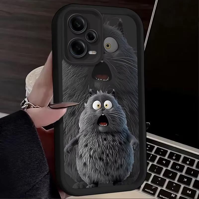 

Funny Black Plush Cat Cute Phone Case For Redmi Note 13 12 Pro Plus 5G 13 12 Pro 4G 5G 11 10 Pro 12S 5G 11S 10S Redmi 13C 12 5G Redmi Note 11(11S)