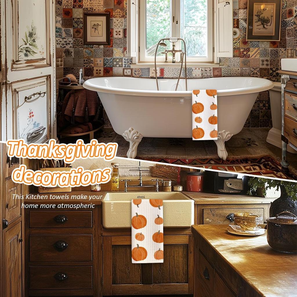 1PCS Thanksgiving Pumpkin Decor Hand Towels for Gifts Women,Farmhouse Watercolors Pumpkin Fall Kitchen Tea Towels and Dishcloths,Anthropology Autumn