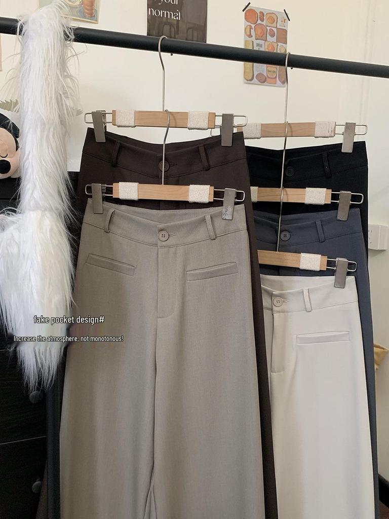 High-Grade Gray Wide-Leg Suit Pants - Women's Spring 2026 Drape Loose, Floor-Length Casual Trousers