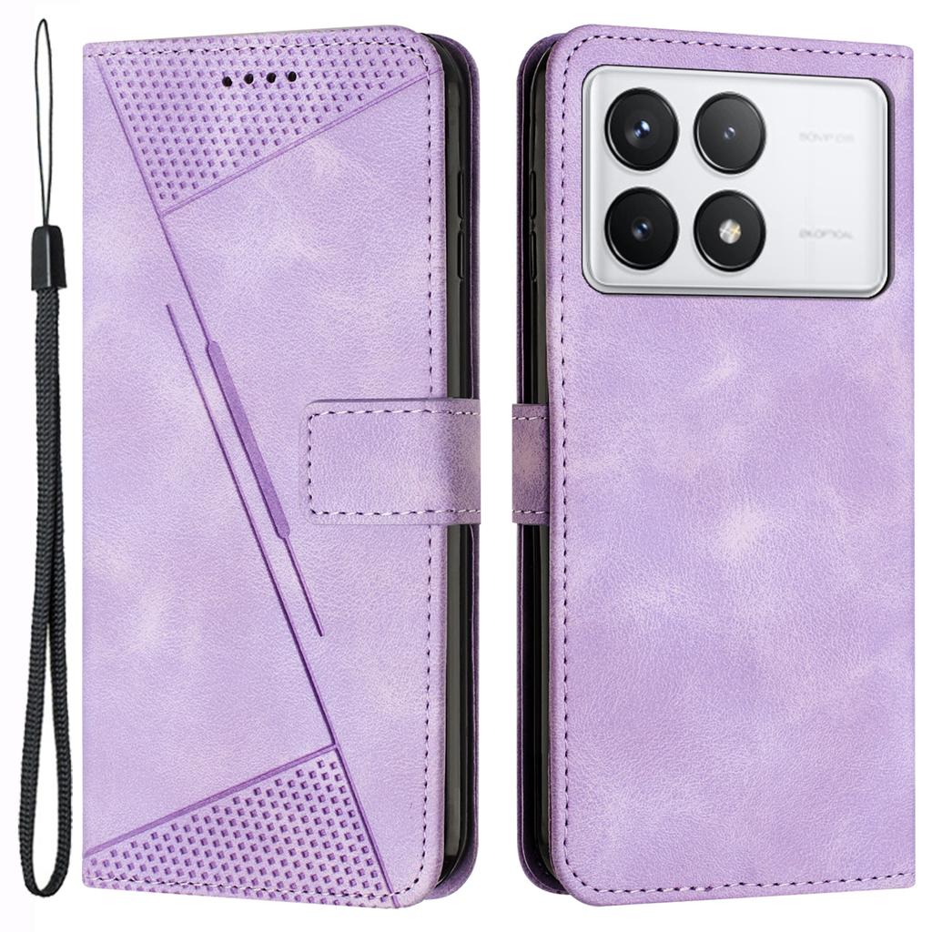 For Xiaomi Redmi K70E 5G/Poco X6 Pro 5G Leather Wallet Case Stand View Phone Cover Triangle Pattern Imprinted