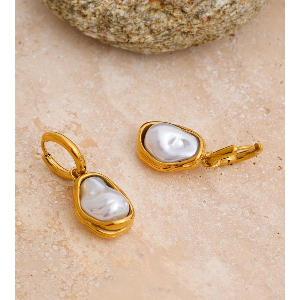 Yhpup Baroque Imitation Pearls Drop Dangle Earrings for Women Stainless Steel Golden Fashion Daily Charm Ear Jewelry Recommend