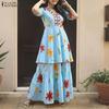 ZANZEA Women Short Sleeve Blouse and Long Skirts Floral Print Two Piece Suit Sets