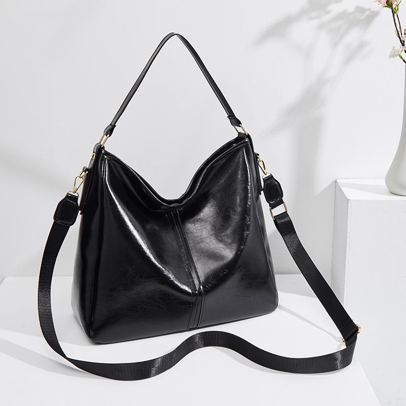 

Popular Oily Large-Capacity Tote Bag, Mommy Bag, Women S Quality Pu Leather Shoulder Messenger Bag чёрный