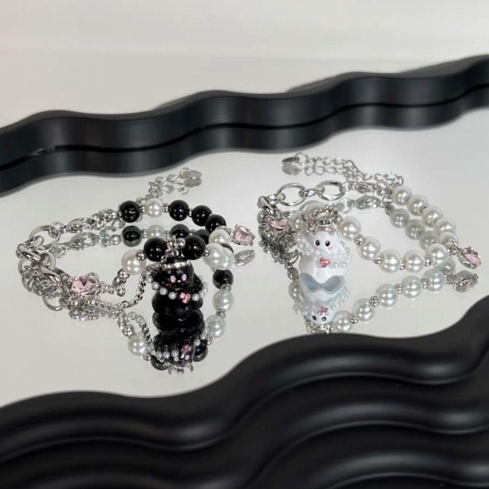 2PCS Funny Halloween Ghost Bracelet Pearl Beaded Ghost Pendant Bracelet  Lovers
