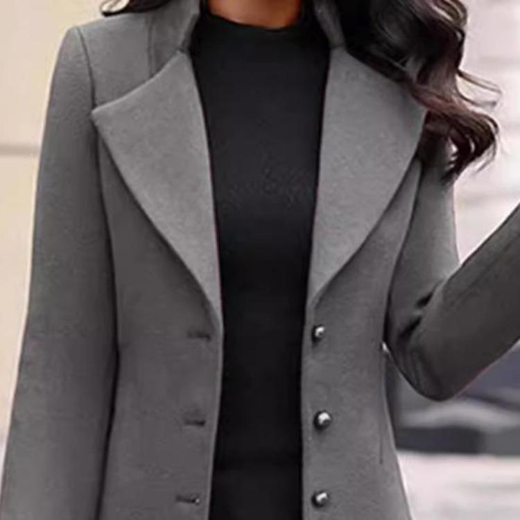 Women Woolen Turn Down Collar Solid Color Single Breasted Slim Fit Thermal Long Sleeve Jacket Coat for Women Commuting Dating Spring