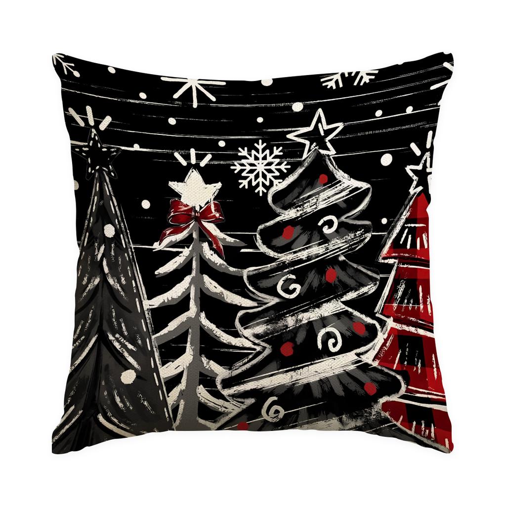 1/4Pcs Black Christmas Pillowcases, Bow Christmas Balls, Christmas Tree Print Design Cushion Covers, Christmas Decorations