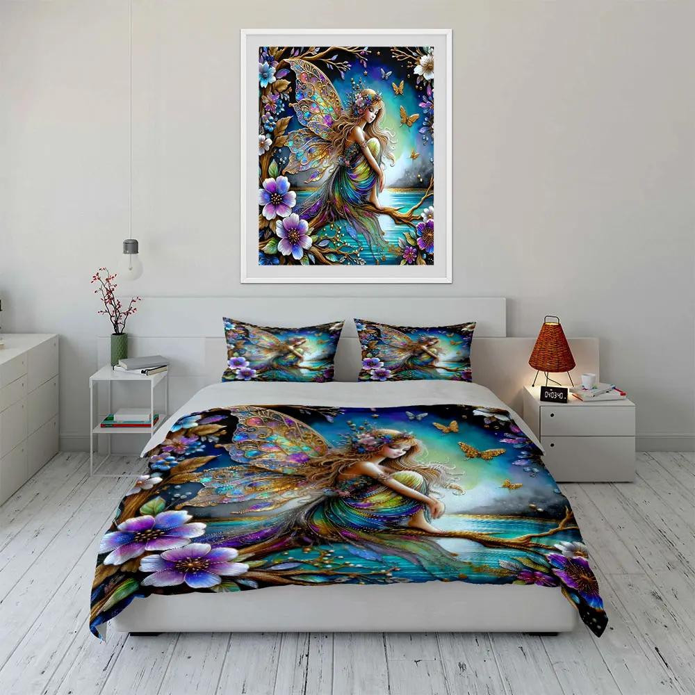 Fairy Art Decor Set Bedding Set with 1 Duvet Cover 2 Pillowcases Single Double King Queen Gift