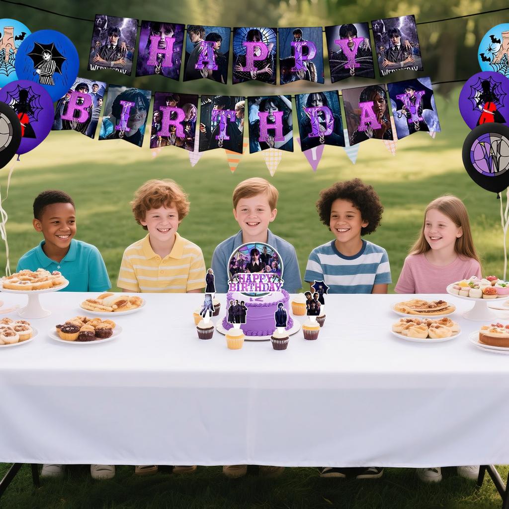 Birthday Theme Party Decoration Banner Pull Flag Cake Flag Balloon- Set