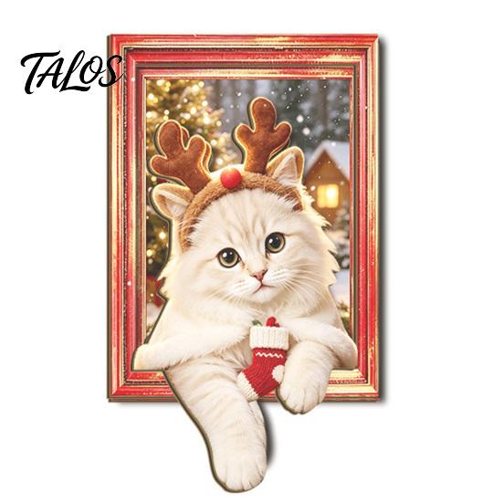 Magnetic Photo Frame Cute Cat Refrigerator Magnets, Christmas Kitty Frame, Lightweight Decals Retro Office Filing Cabinet Kitchen Holiday Decor