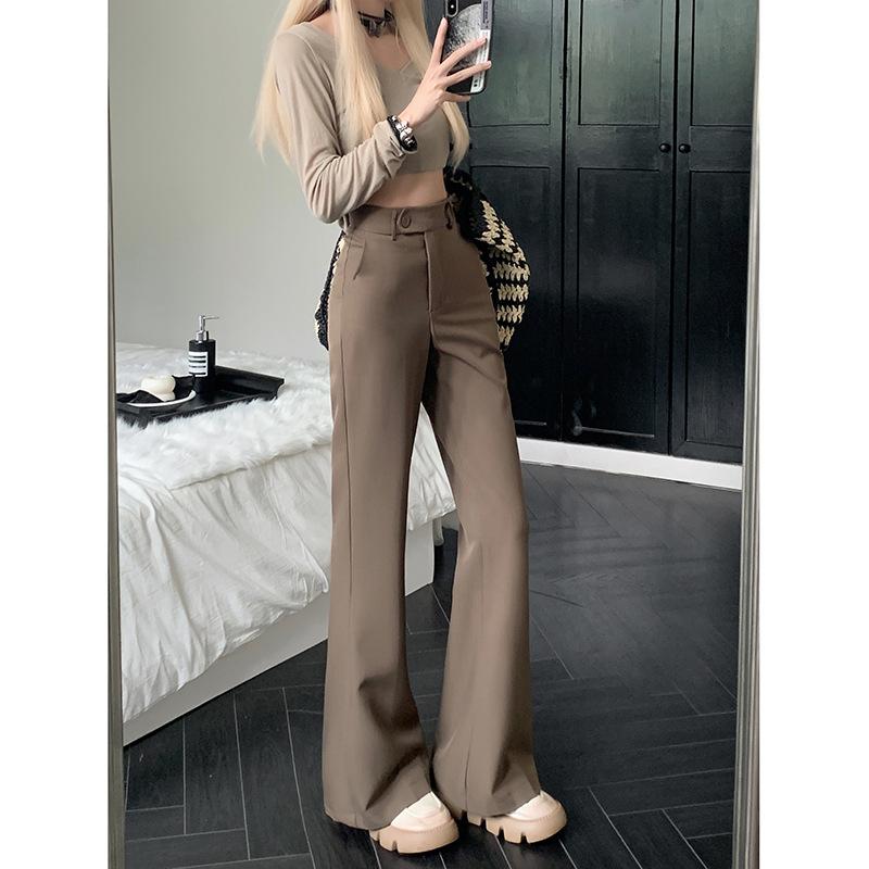 Autumn Women Clothes Solid Black Woman Pants High Waisted Streetwear Casual Flare Pants Full Length Long Straight Trousers Women