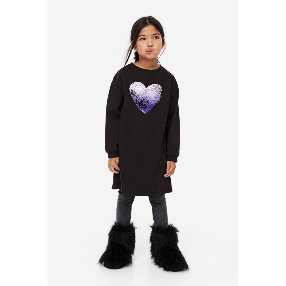 

H M reversible sequin detail dress black heart