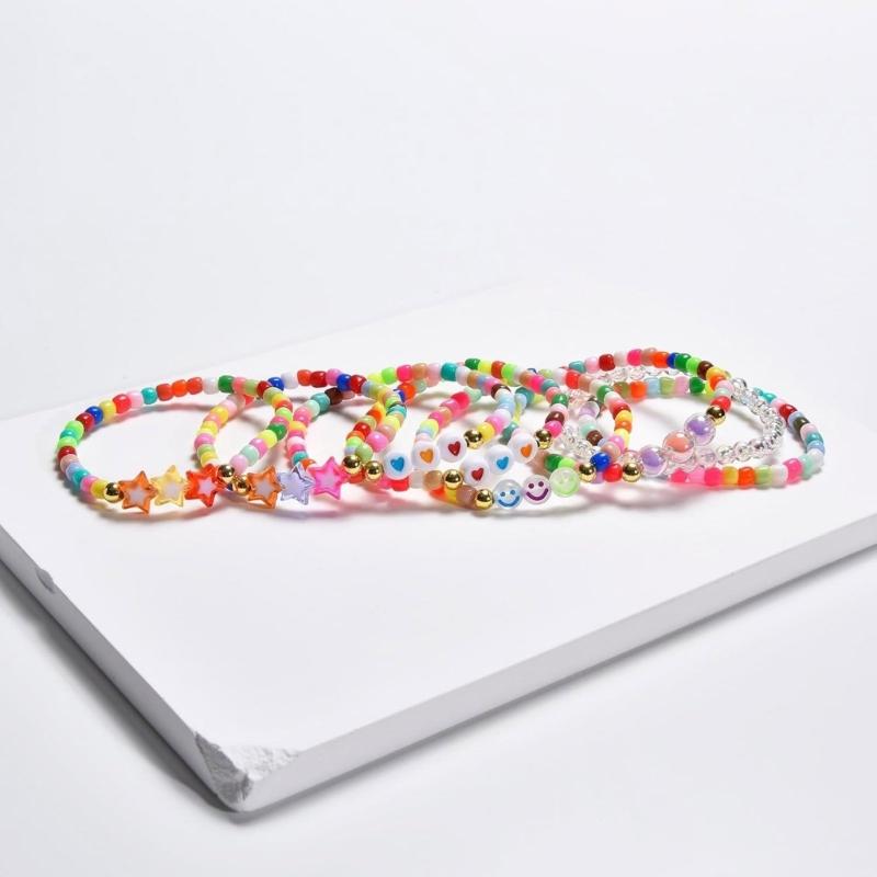 Pack of 8 Trendy Adjustable Bracelets Bohemian Beaded Jewelry with Love Charm Rainbow Colors Gift for Women and Girls