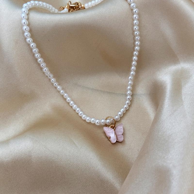 Y2K Pearls Bead Butterfly Pendant Necklace Women Fashion Egirl Punk Grunge Clavicle Chain Fashion Valentines Day Gifts