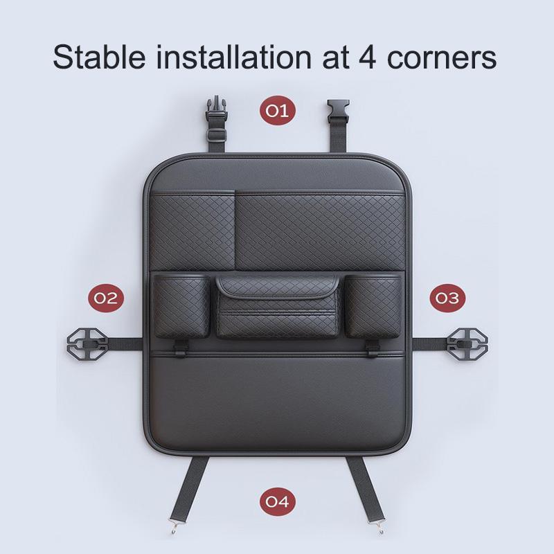 Car Seat Back leather Organizer High-Capacity Multi-functional Multi-Pocket Backseat Storage Bag Wear-Resistant Anti Kick Mat
